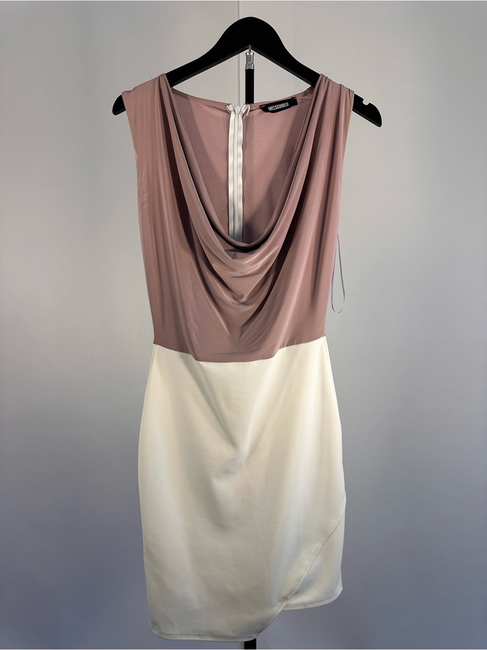 Missguided Pink & Cream Cowl Neck Mini Dress